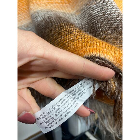 Zara Woman's Cropped Fringe Sweater Orange Brown Fringe Penny Lane Hippie Boho - Picture 3 of 5